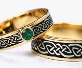 Celtic Bonding Knot Rings, Yellow Gold Bands with White Gold Knots